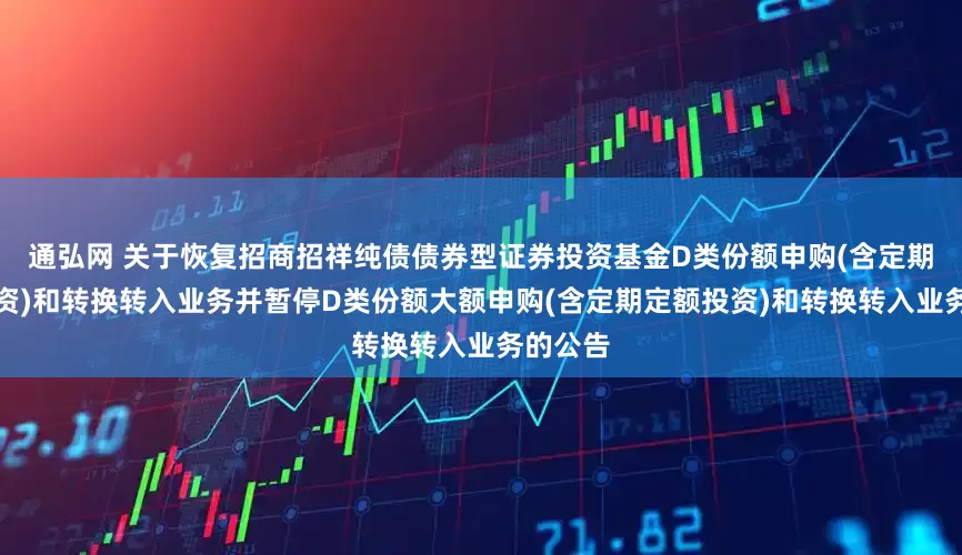 通弘网 关于恢复招商招祥纯债债券型证券投资基金D类份额申购(含定期定额投资)和转换转入业务并暂停D类份额大额申购(含定期定额投资)和转换转入业务的公告